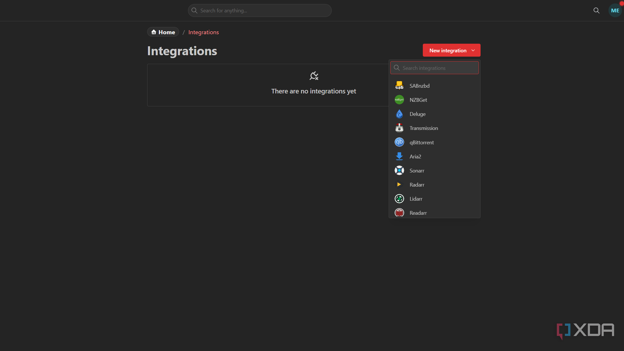 integrations in homarr