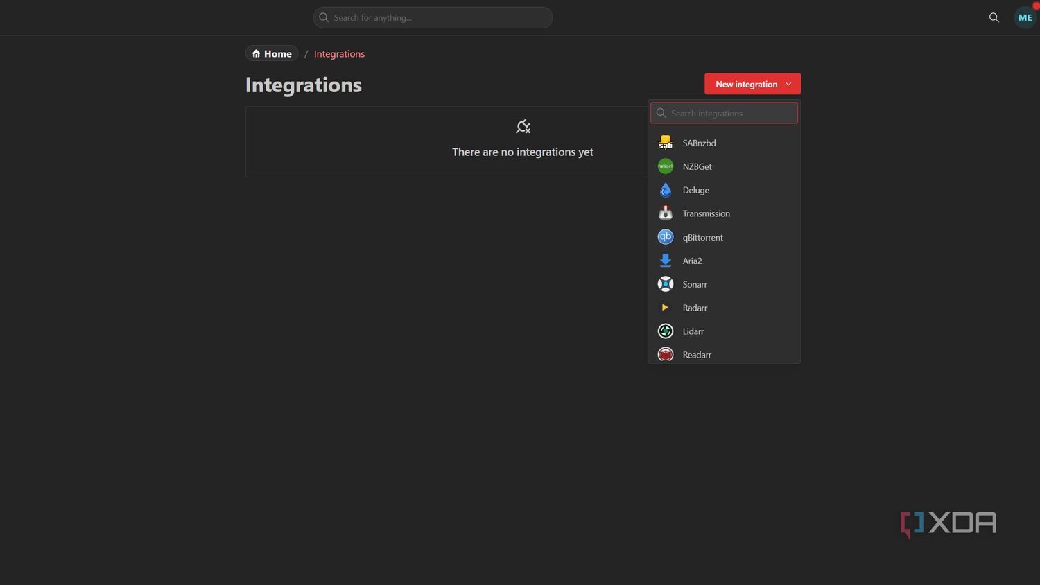 integrations in homarr