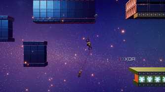 A platforming sci-fi section in It Takes Two.