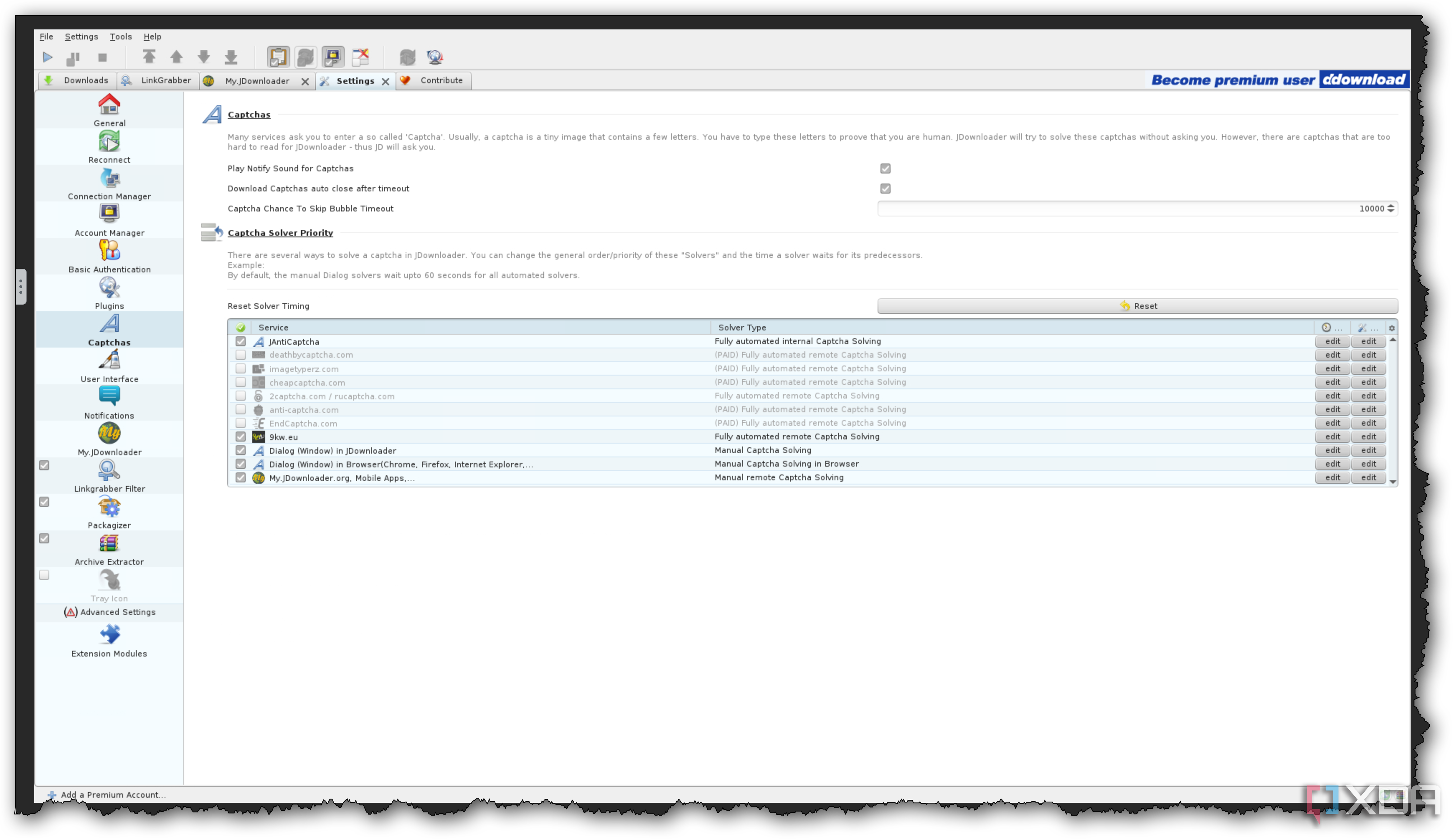 JDownloader captcha settings