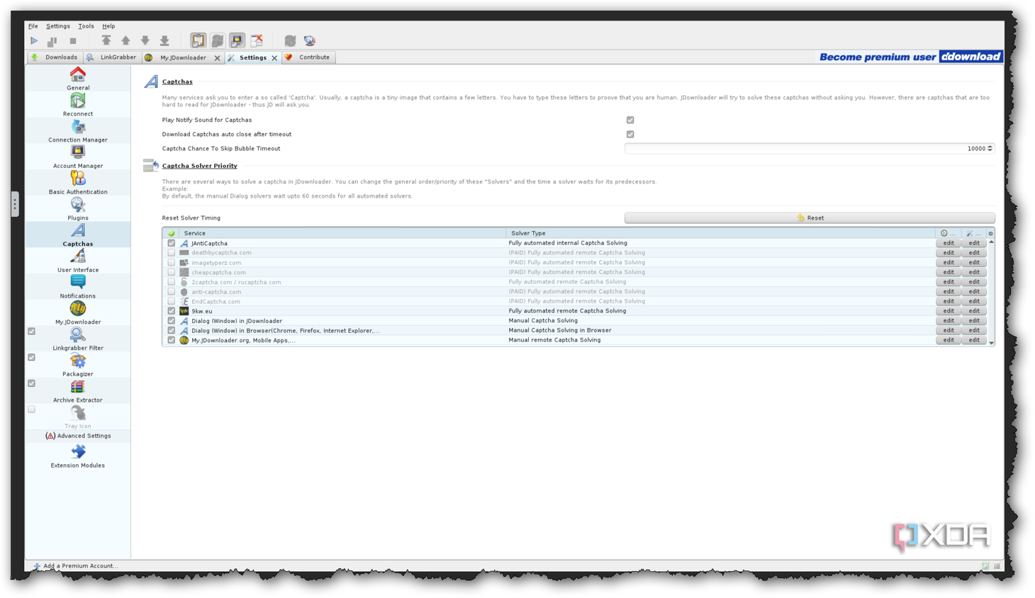 JDownloader captcha settings