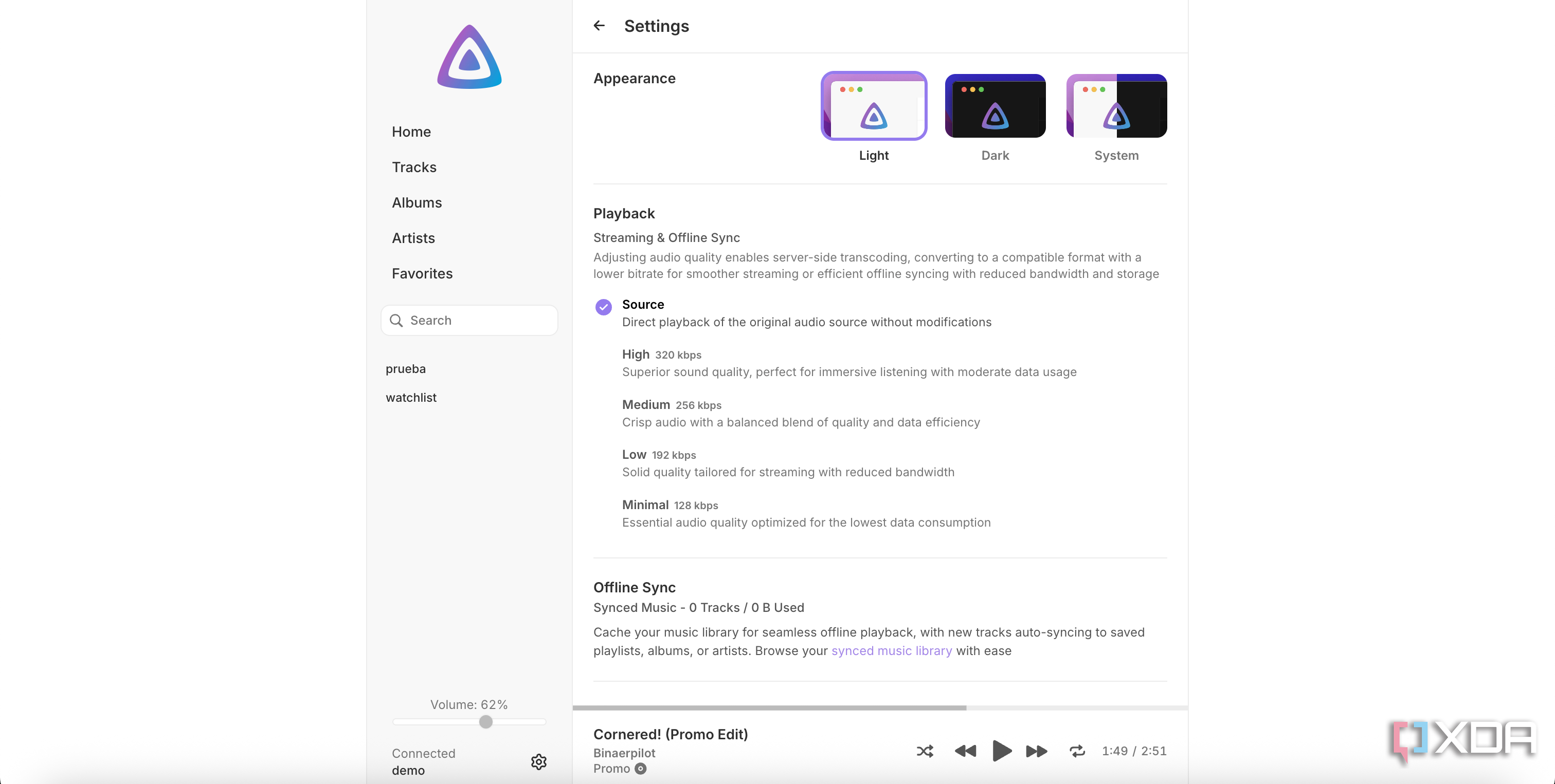 Jellyfin music app settings