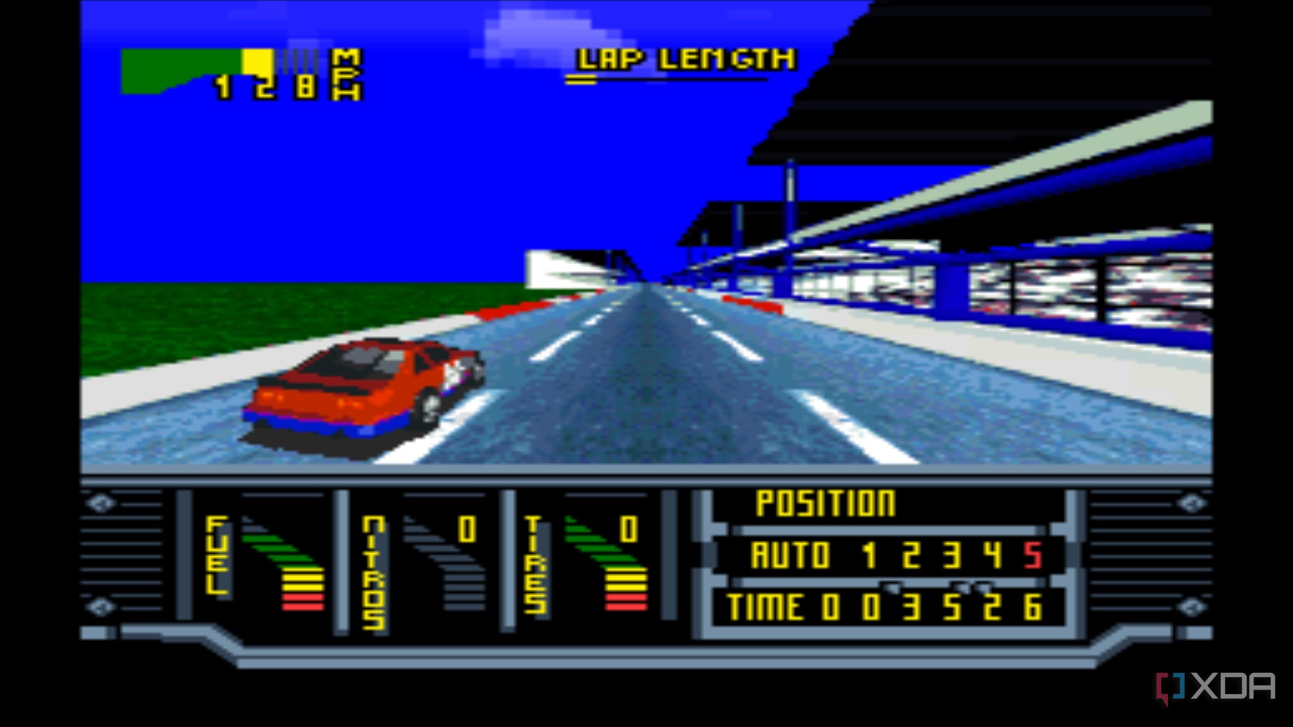 Race screenshot from the SNES game Kyle Petty's No Fear Racing.