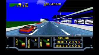 Race screenshot from the SNES game Kyle Petty's No Fear Racing.