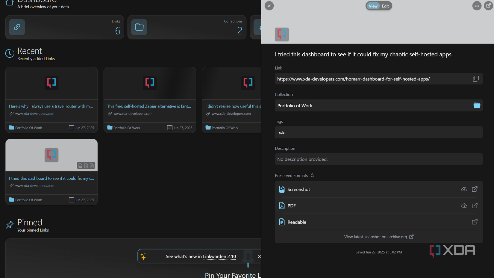 marcador linkwarden con enlaces de preservación