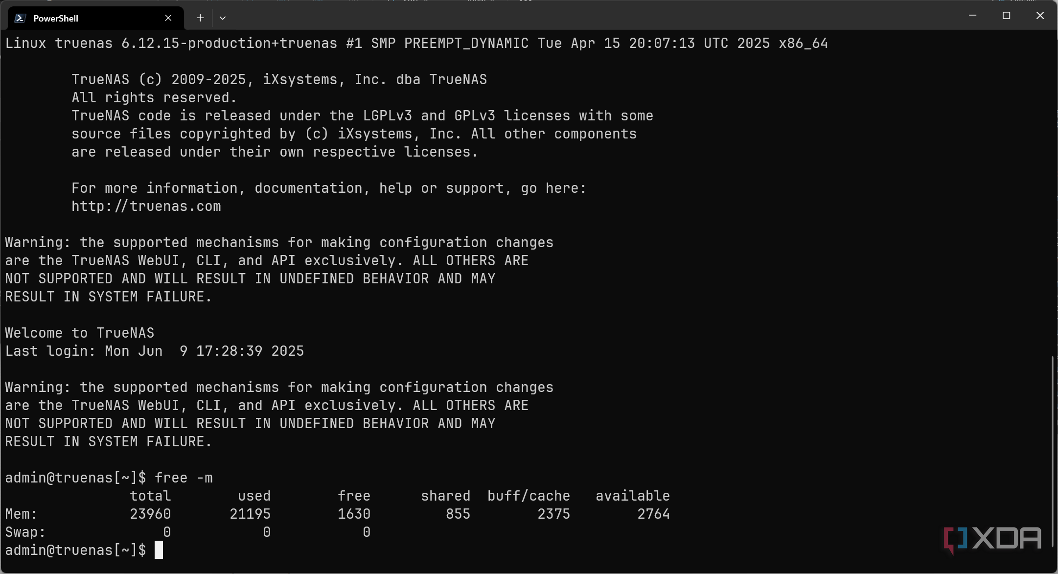 Running "free -m" on Linux over SSH
