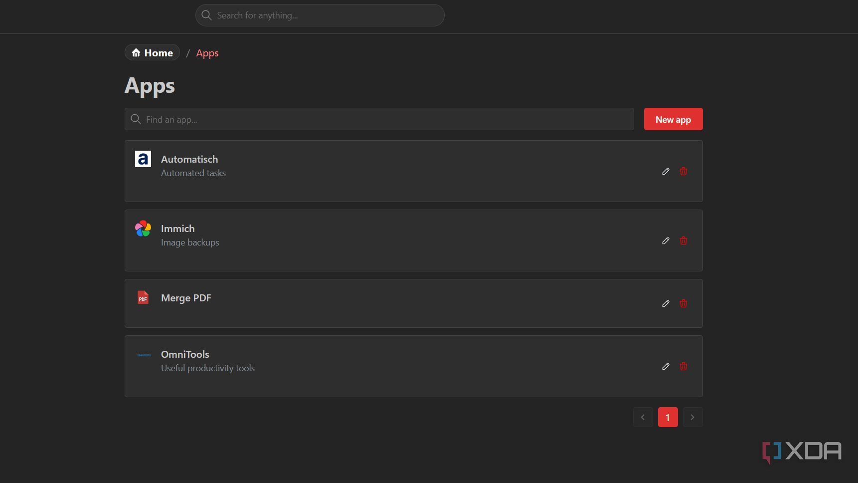 list of apps in homarr