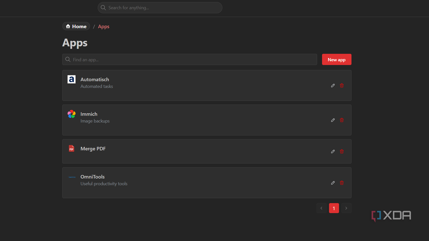 list of apps in homarr