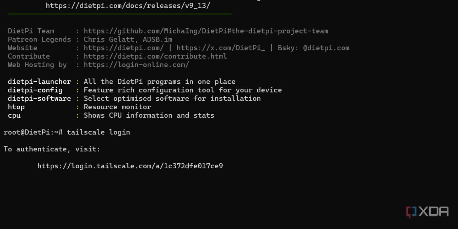 screenshot of login tailscale account dietpi