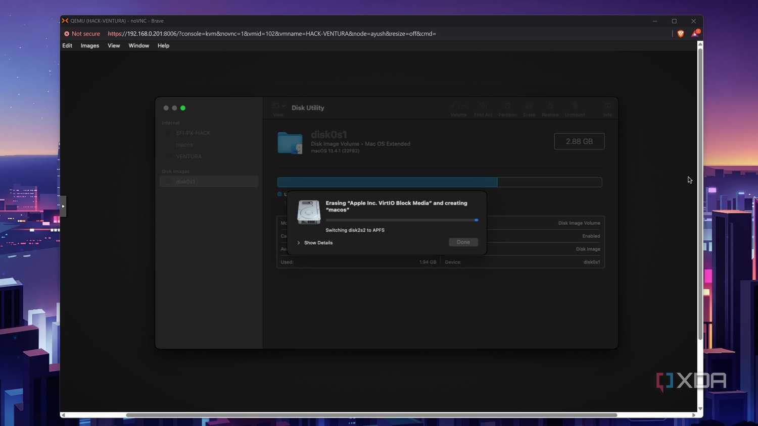 Formatting the macOS drive in Proxmox