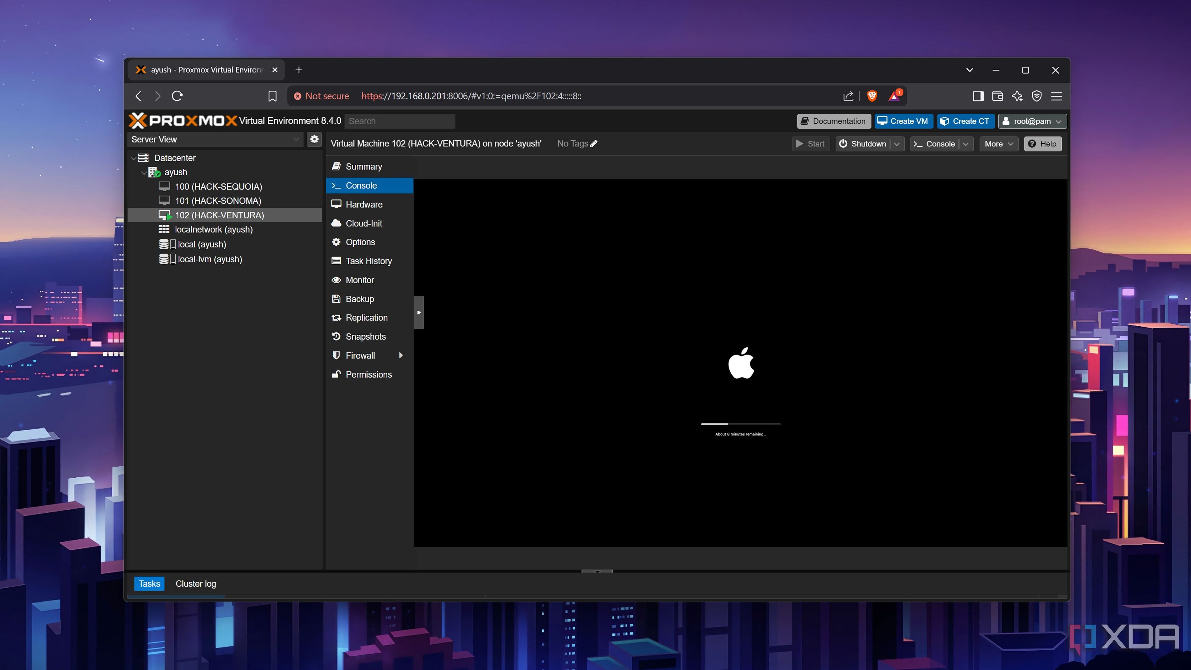 The final installation phase of macOS Ventura on Proxmox