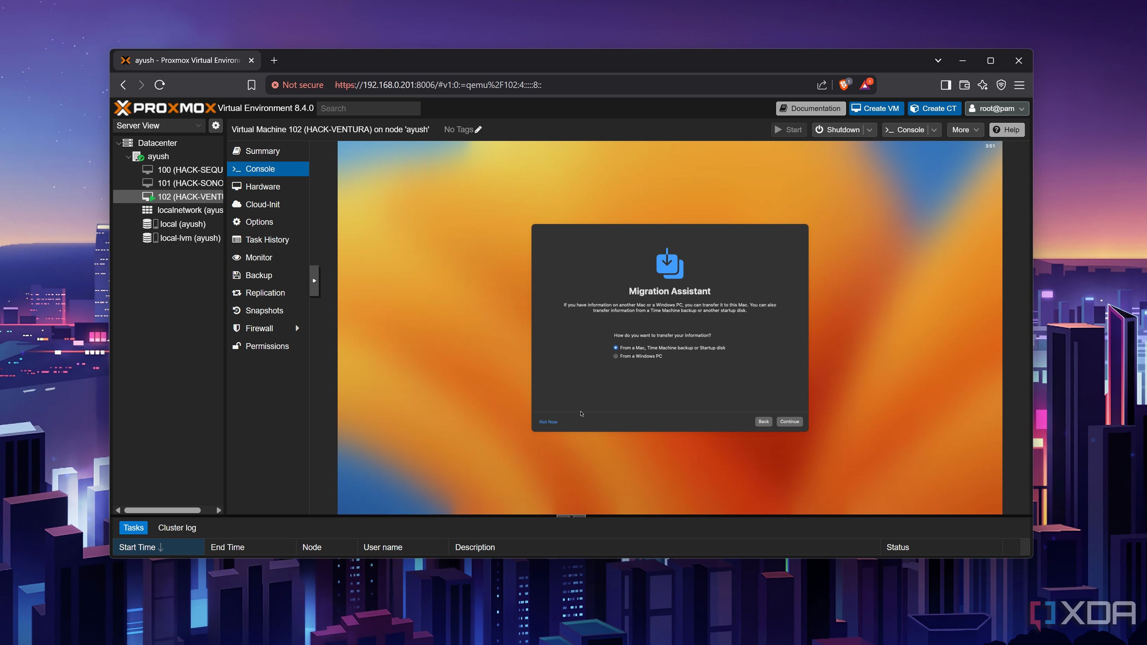 The migration assistant in a macOS VM