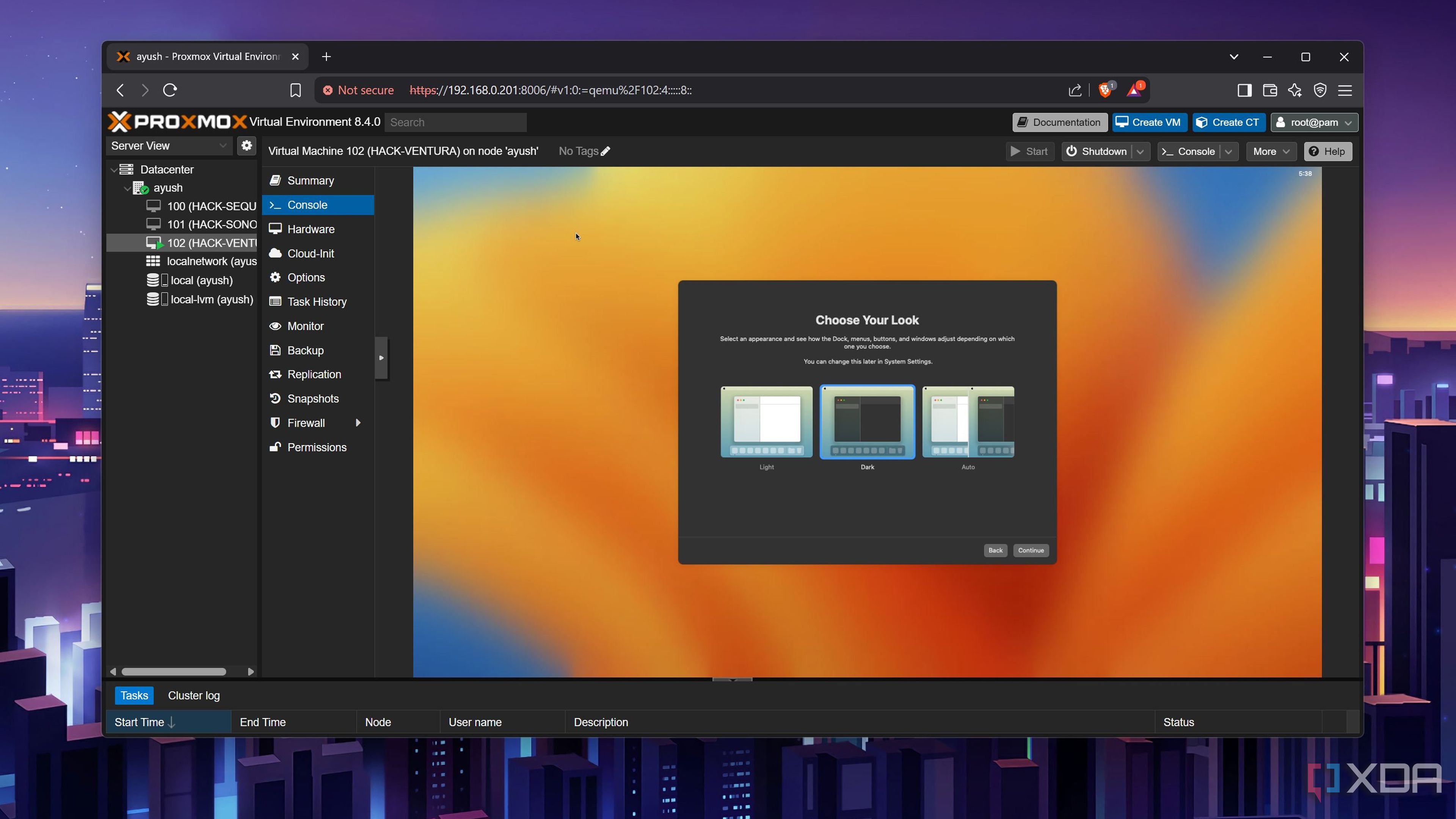 Choosing the dark mode in a macOS VM