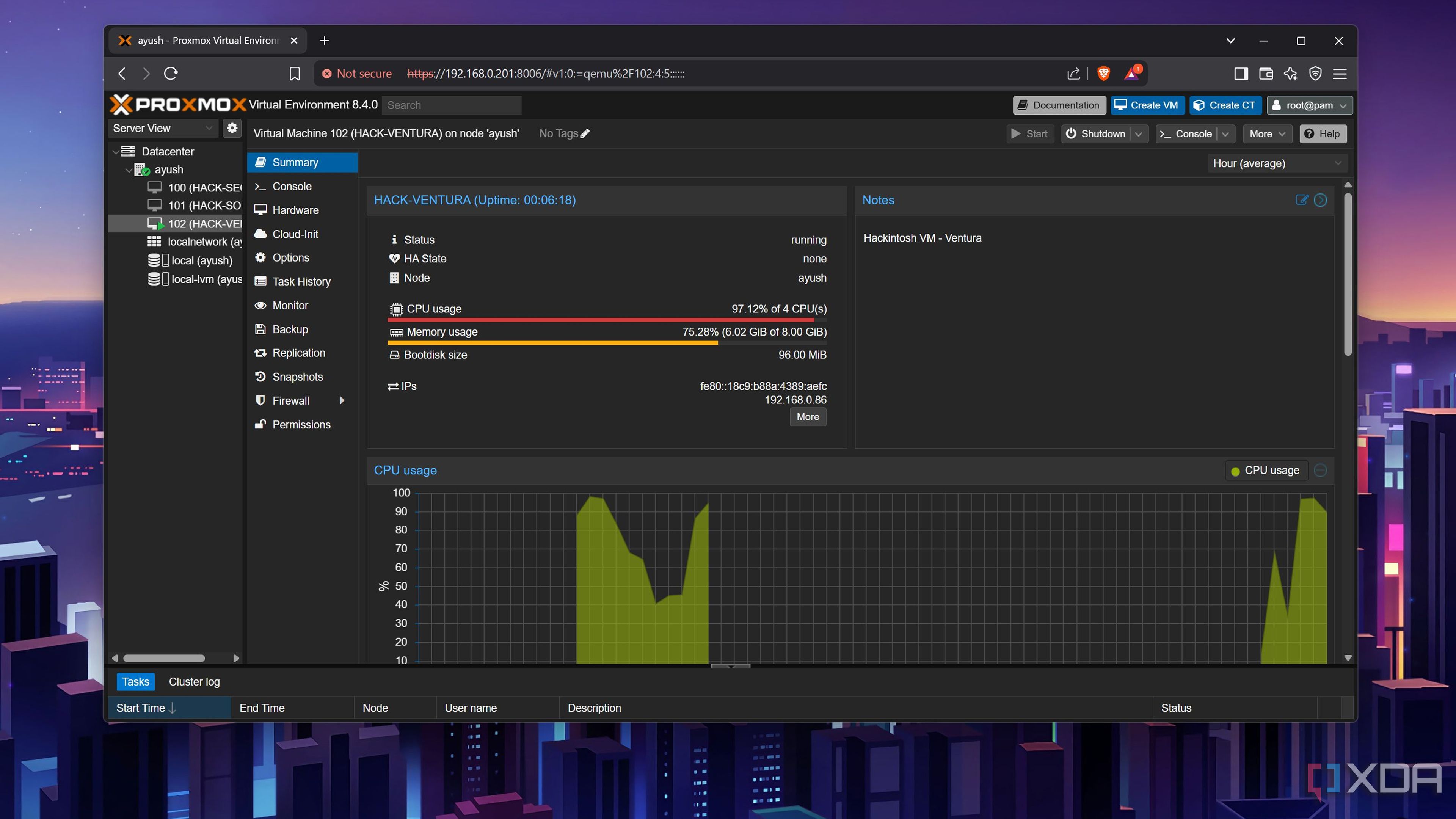 The high resource utilization on a macOS VM