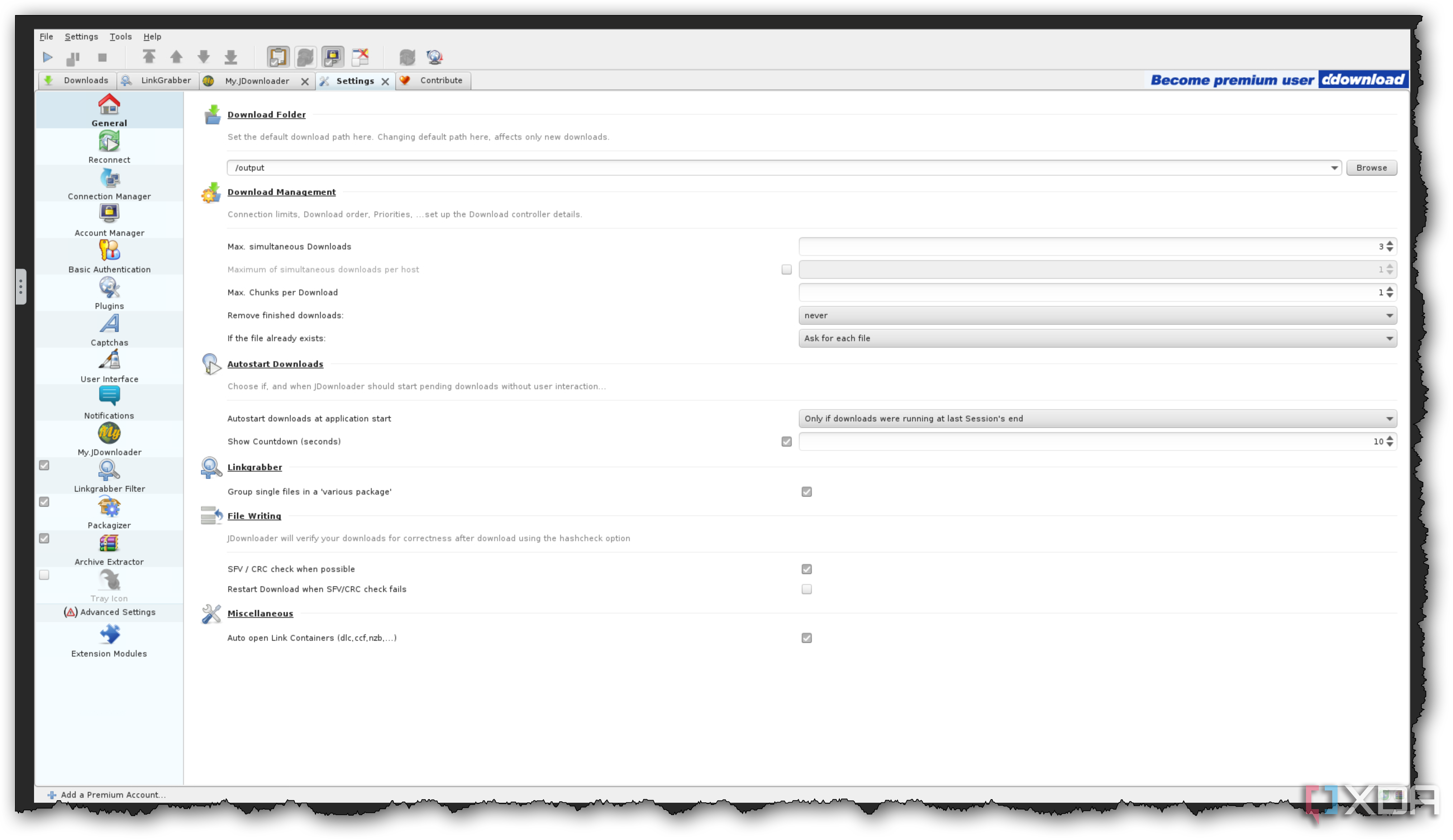 Many many JDownloader settings