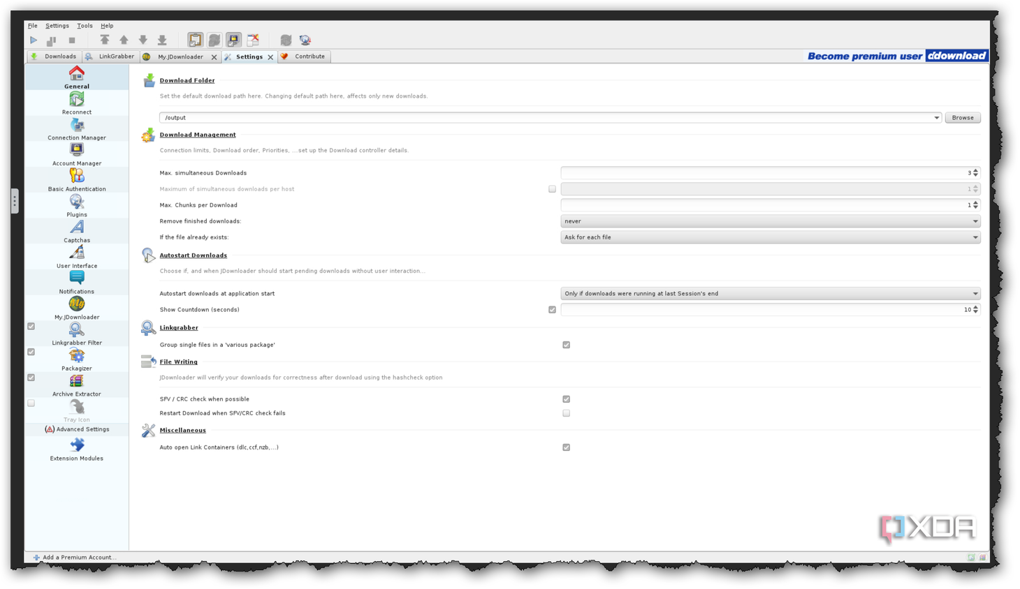 Many many JDownloader settings