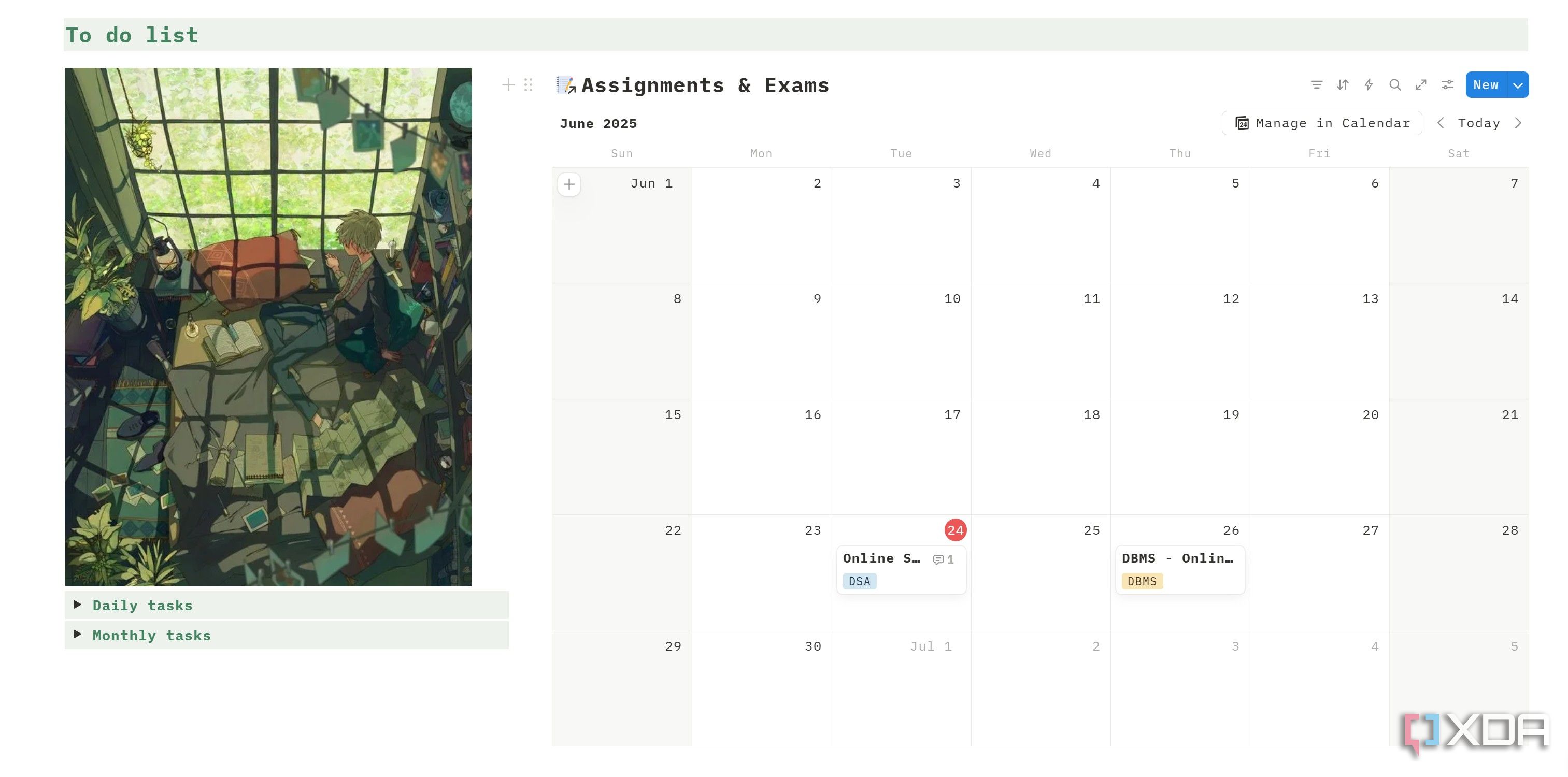 Matcha student planner Notion template calendar view