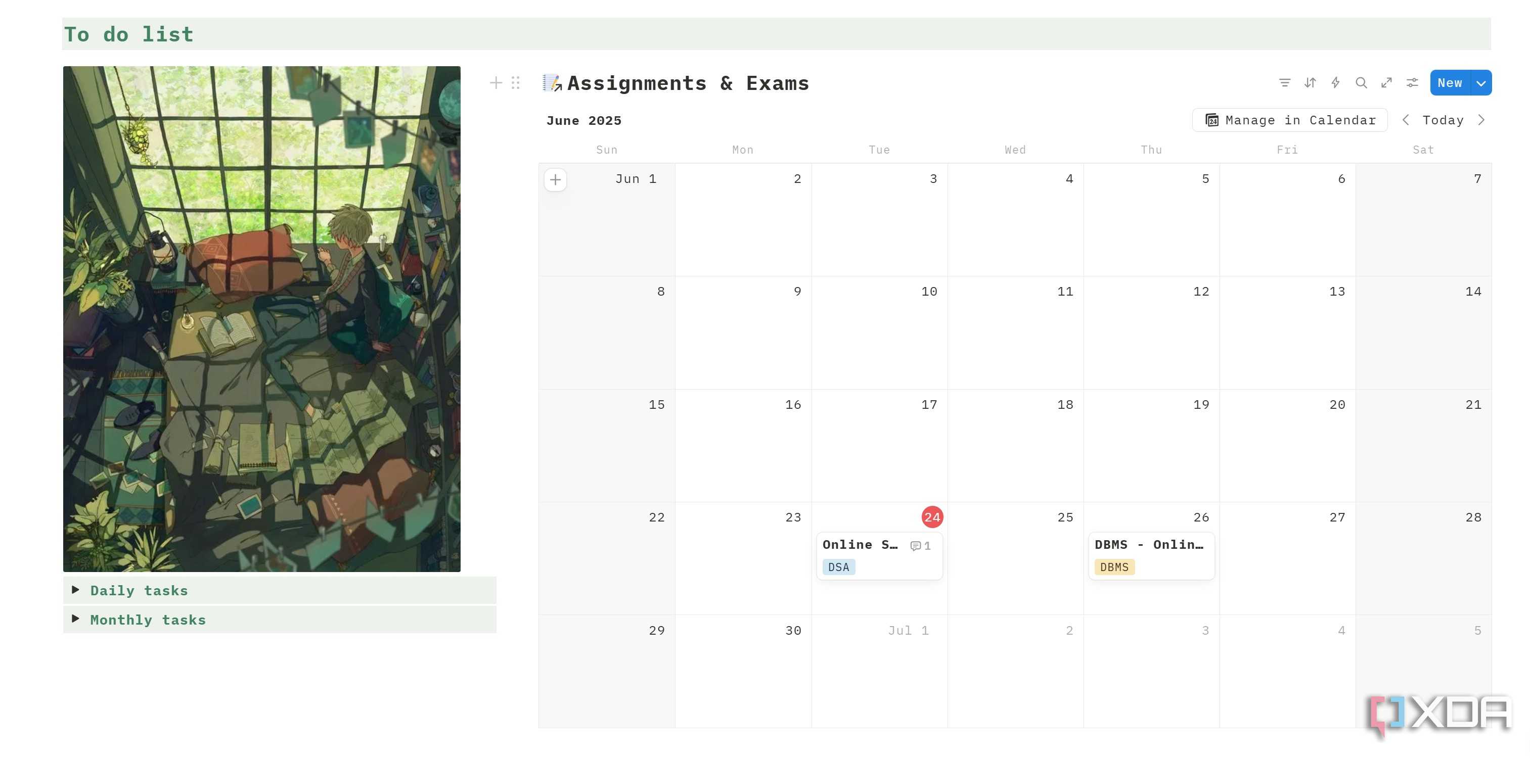 Matcha student planner Notion template calendar view