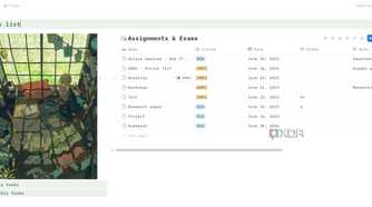 Matcha student planner Notion template list view
