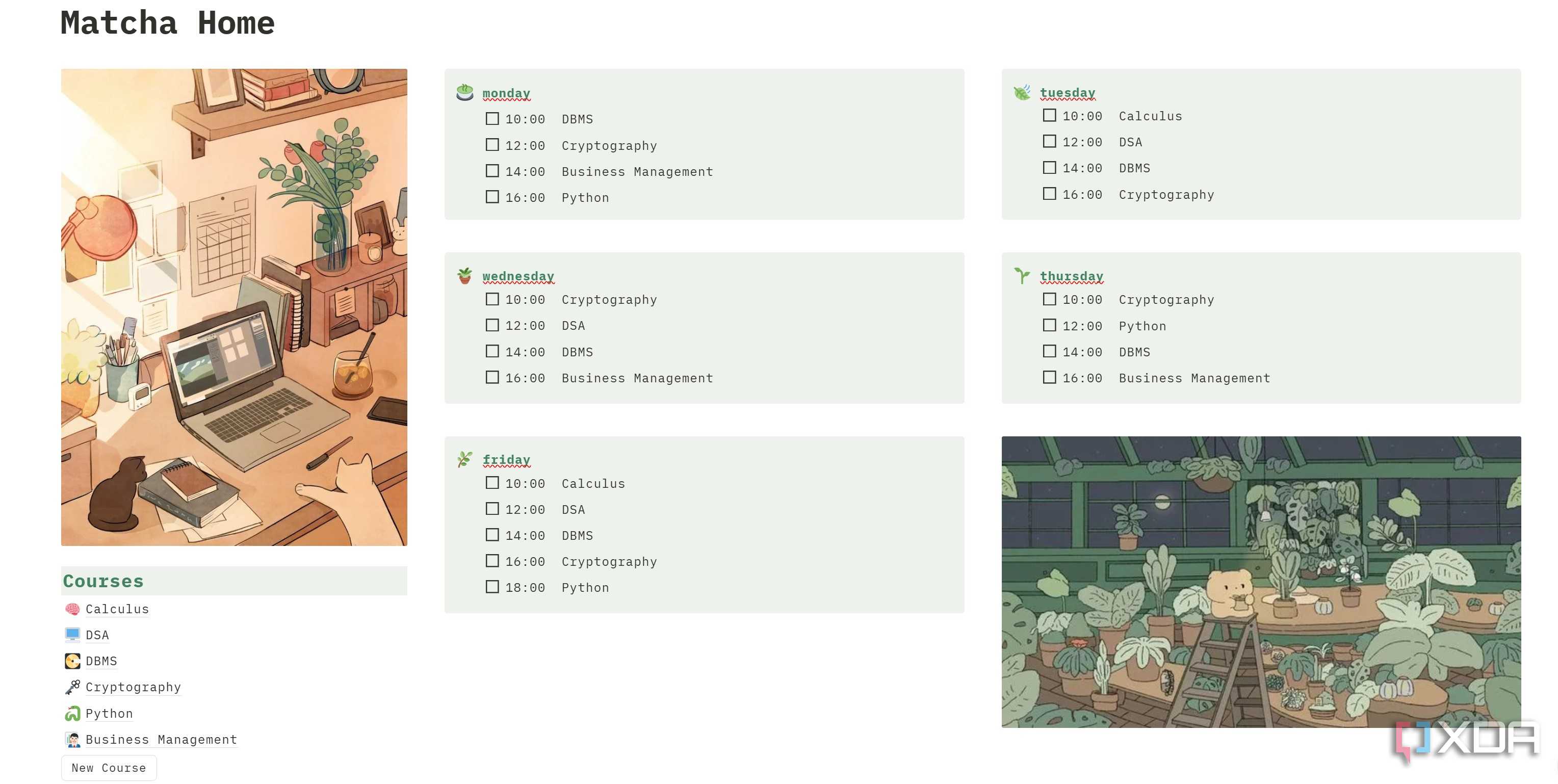 Matcha student planner Home page