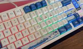 Close-up of a mechanical keyboard with dirty keys