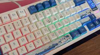 Close-up of a mechanical keyboard with dirty keys