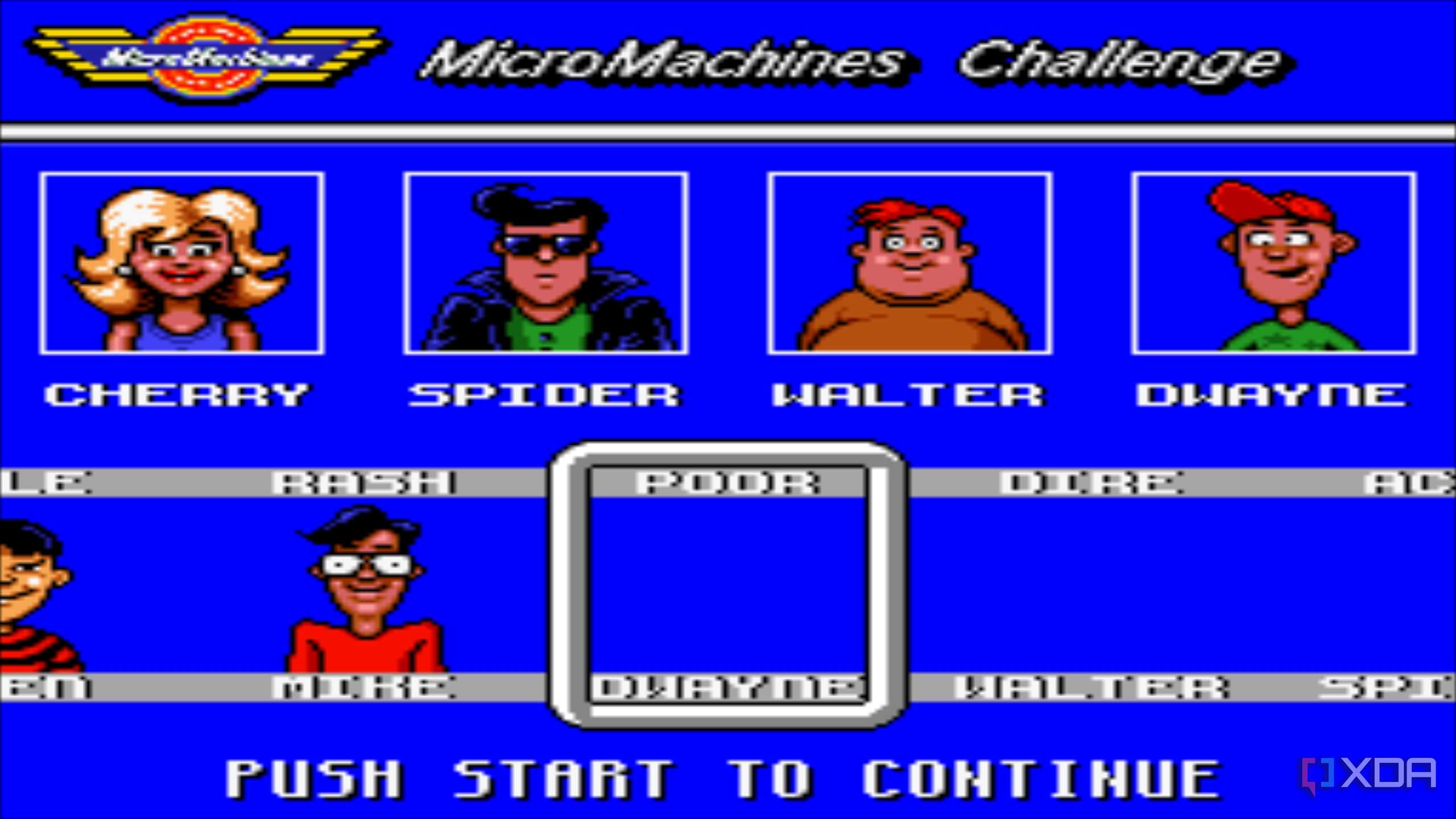 Driver selection in the SNES game MicroMachines.