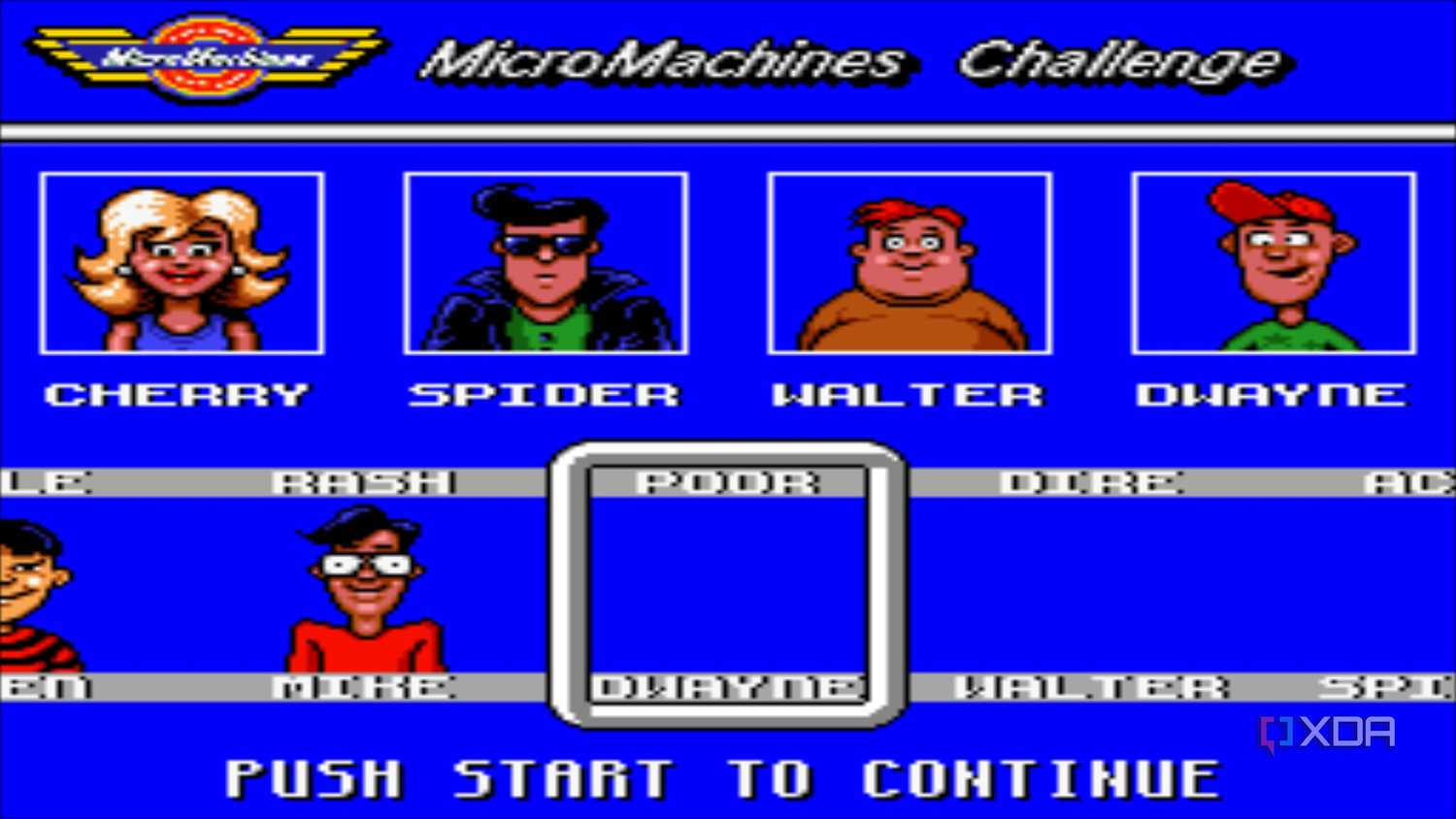 Driver selection in the SNES game MicroMachines.