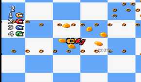 Racing in the SNES game MicroMachines.