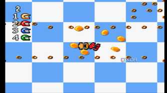 Racing in the SNES game MicroMachines.