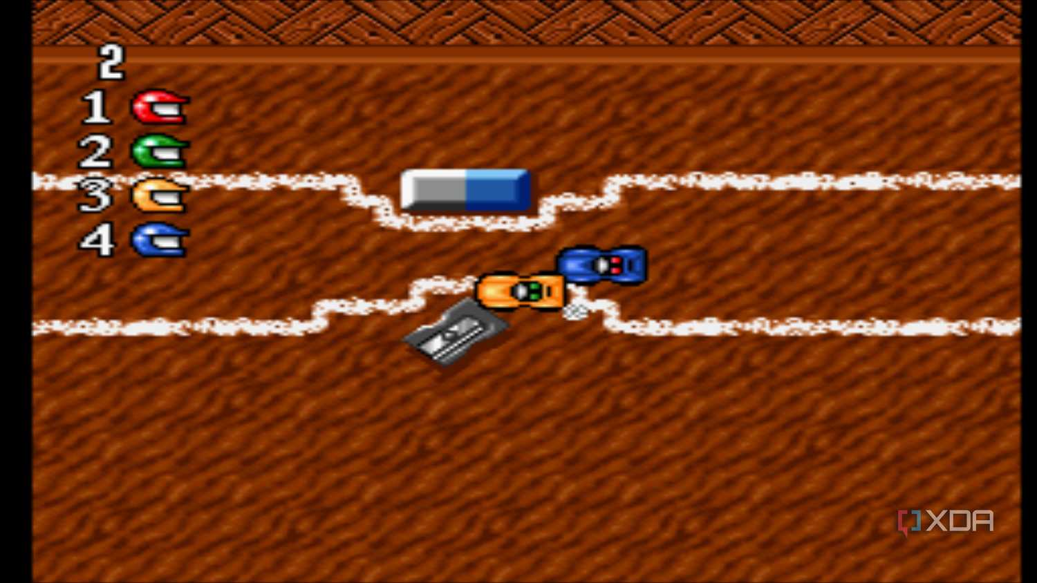 Level two race in the SNES game MicroMachines.