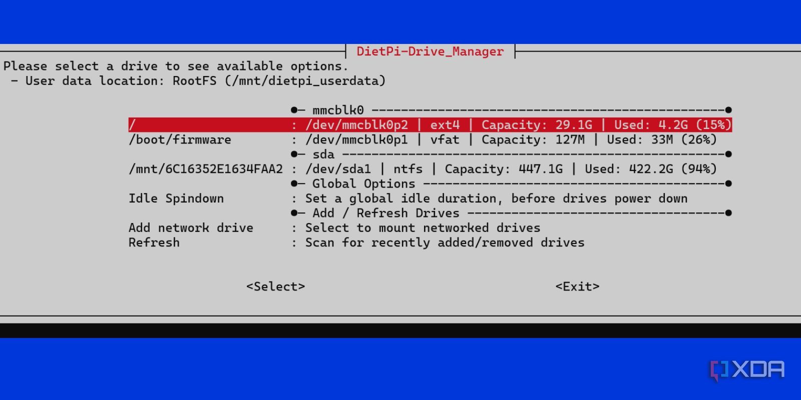 screenshot of mount SSD using drivemanager dietpi