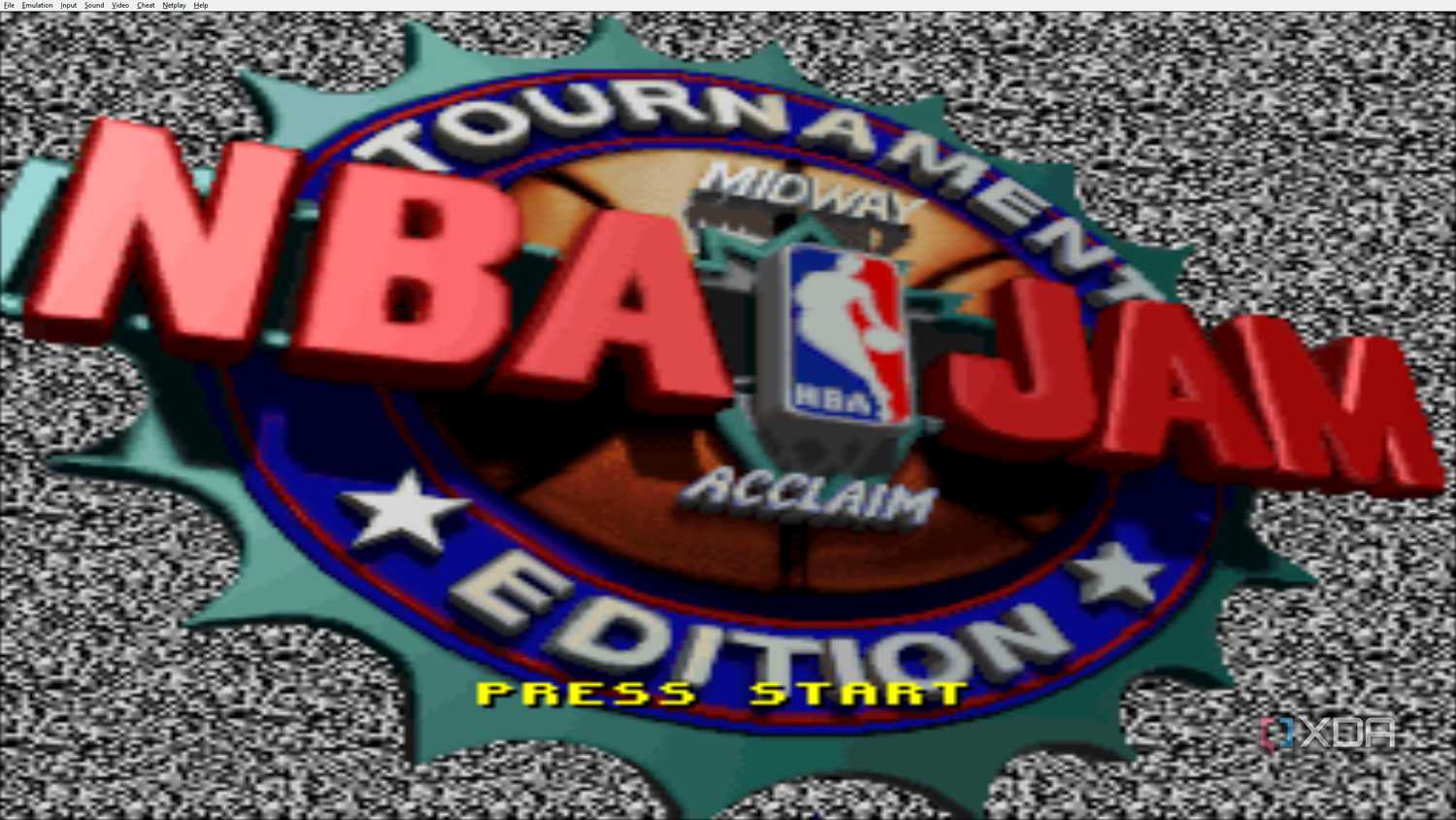 A screenshot from the 1995 SNES game NBA Jam: Tournament Edition.