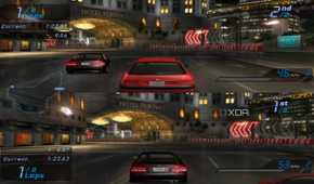 A split screen race in NFS Underground 2, running on an emulator.