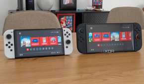A Nintendo Switch OLED model next to a Nintendo Switch 2, both displaying the home screen