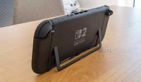 Rear angled view of the Nintendo Switch 2 on a wooden table