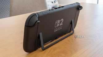 Rear angled view of the Nintendo Switch 2 on a wooden table