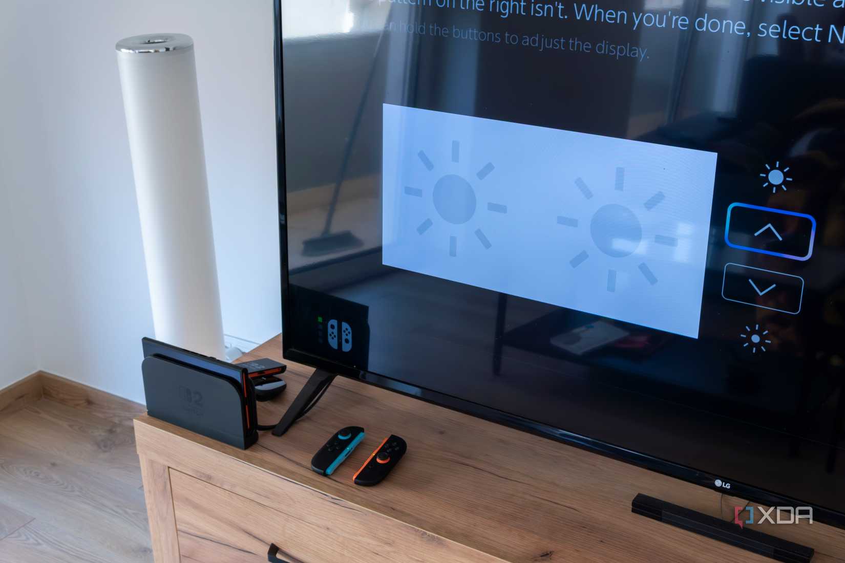 A Nintendo Switch 2 hooked up to a TV using HDR calibration. The HDR effect doesn't achieve the desired result