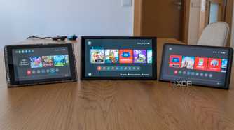 An original Nintendo Switch, a Nintendo Switch OLED model, and a Nintendo Switch 2, all displaying the home menu
