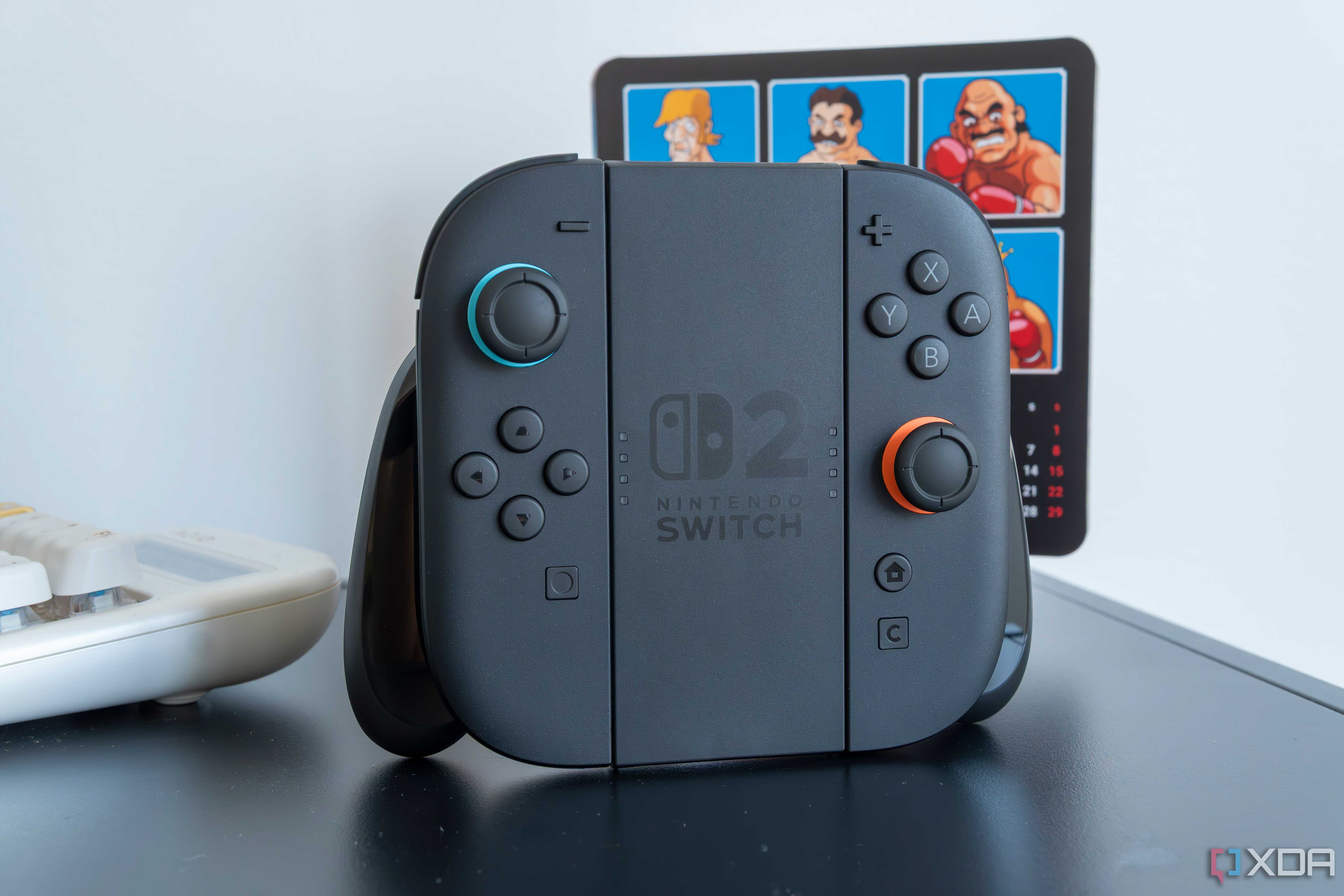 A Nintendo Switch 2 grip with the two Joy-Con controllers attached