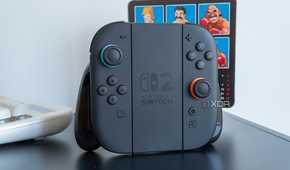 A Nintendo Switch 2 grip with the two Joy-Con controllers attached