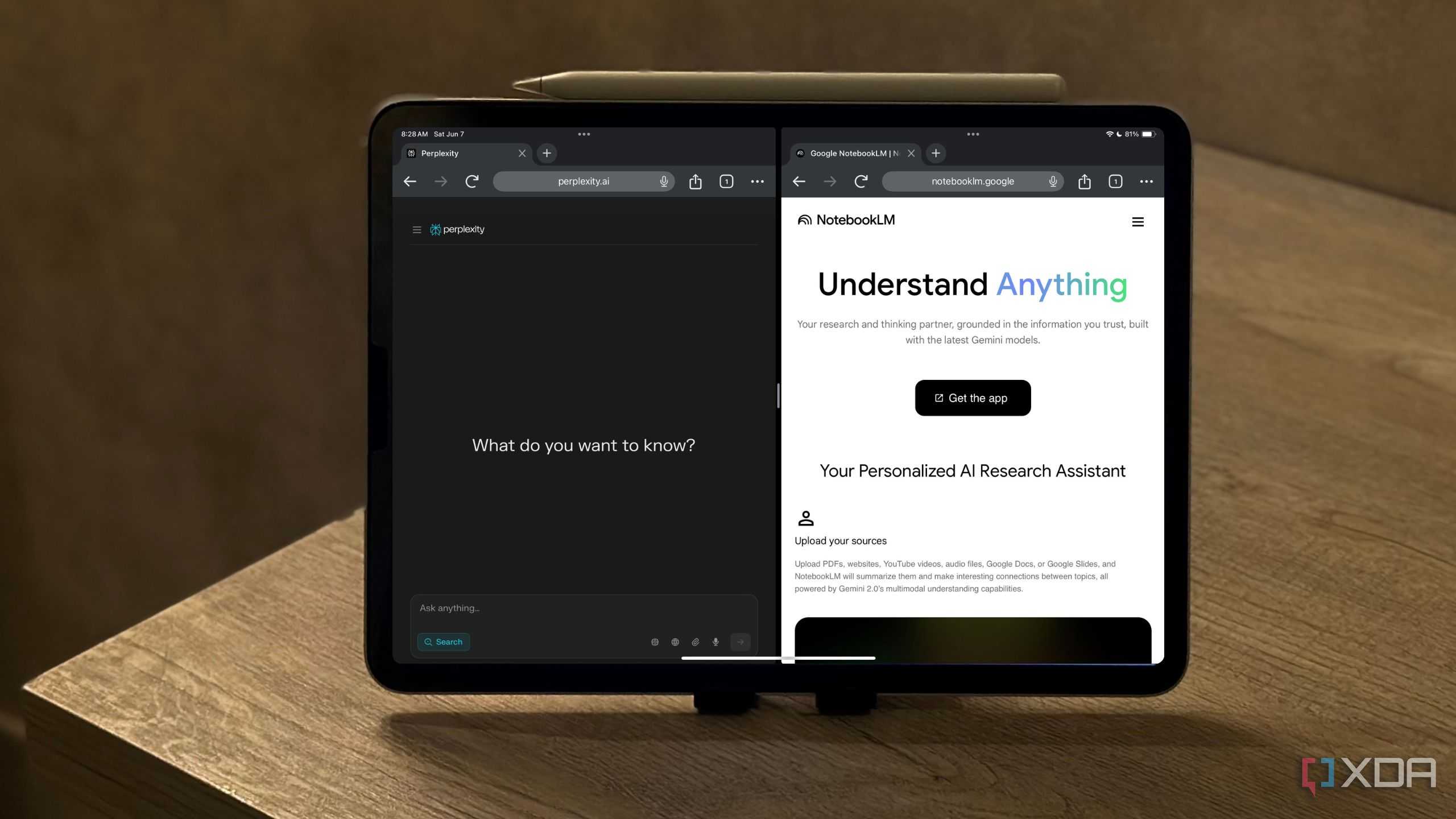 NotebookLM and Perplexity's website displayed