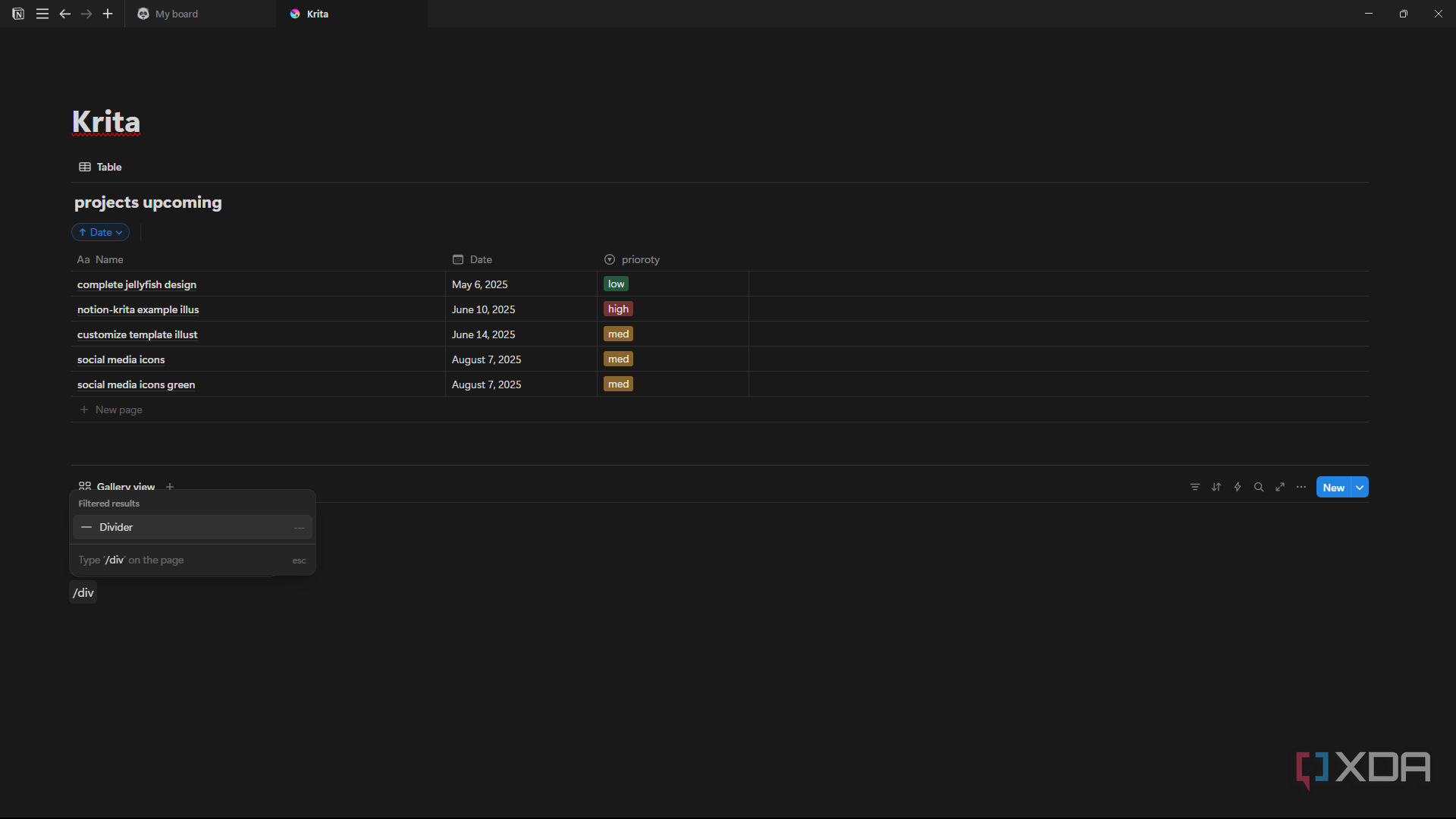 Notion add divider to dashboard