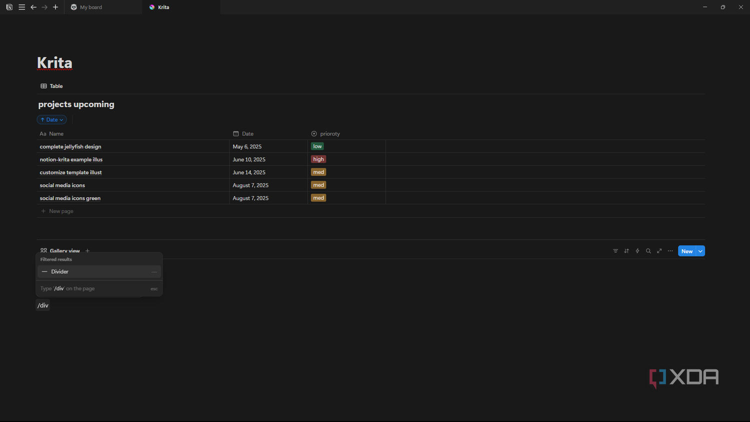 Notion add divider to dashboard