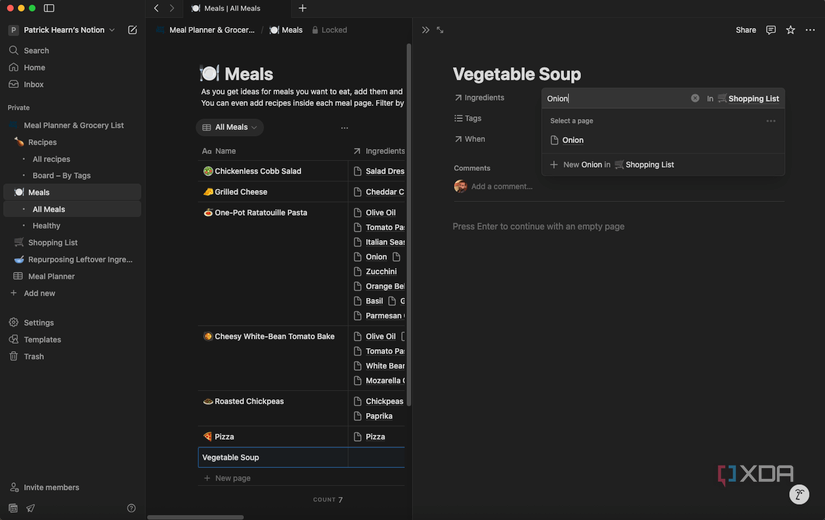 A screenshot depicting the build of a new recipe page. 