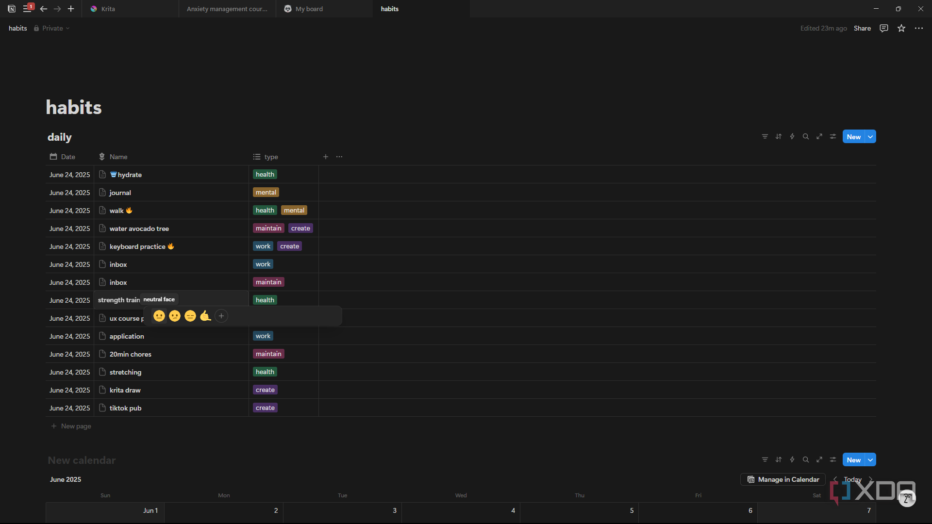 Notion adding emojis to database entries
