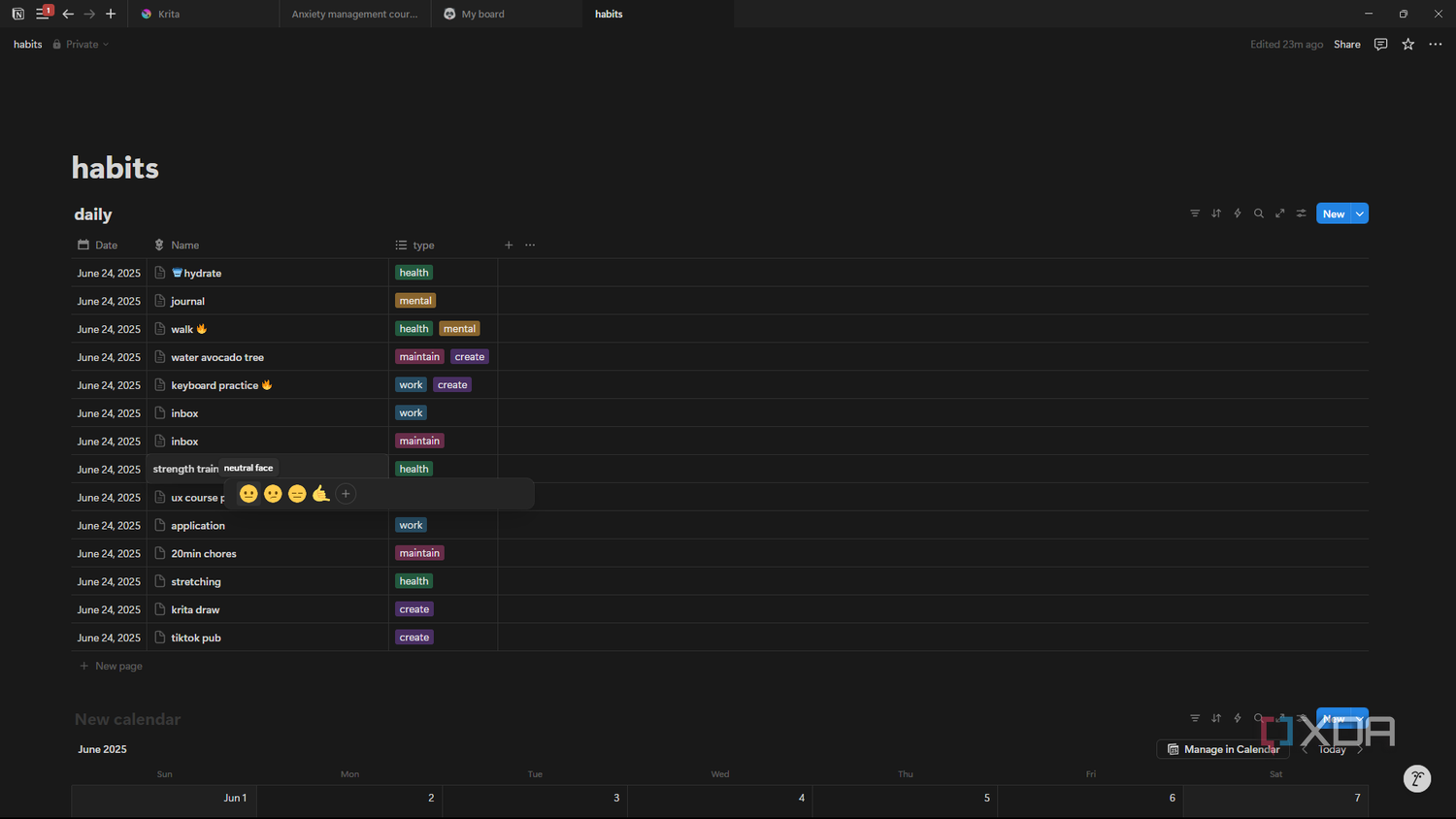 Notion adding emojis to database entries
