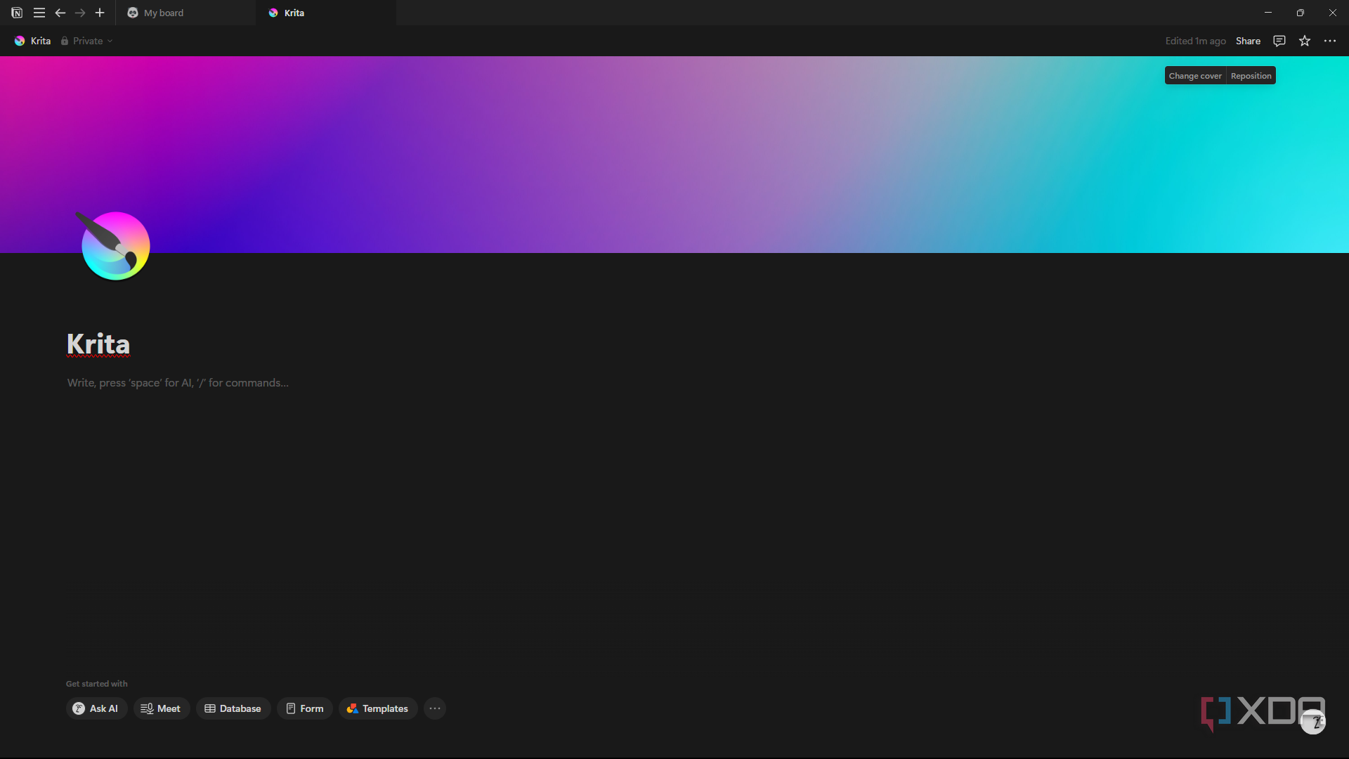Notion create Krita dashboard