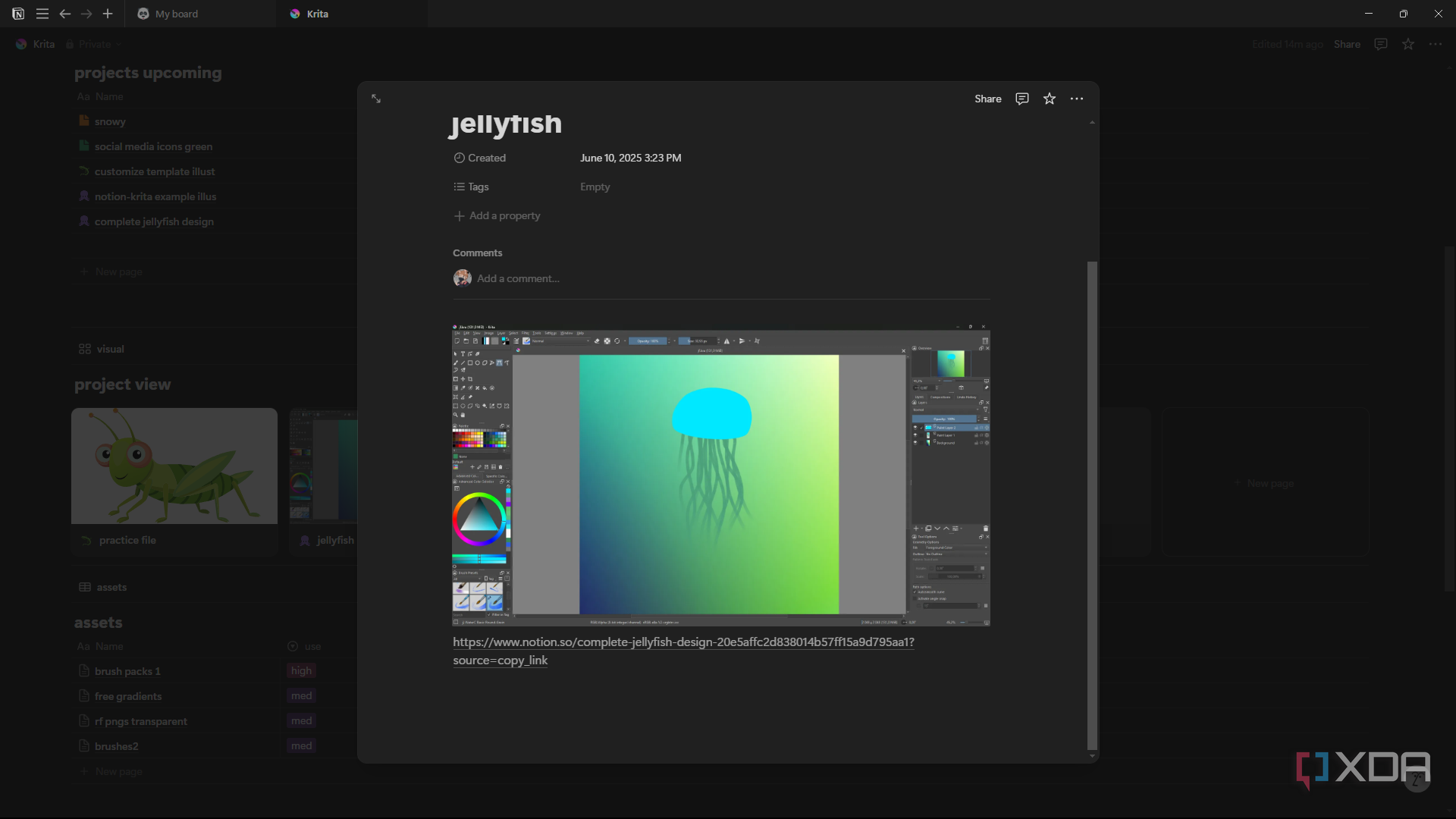 Notion open database page for visual project view