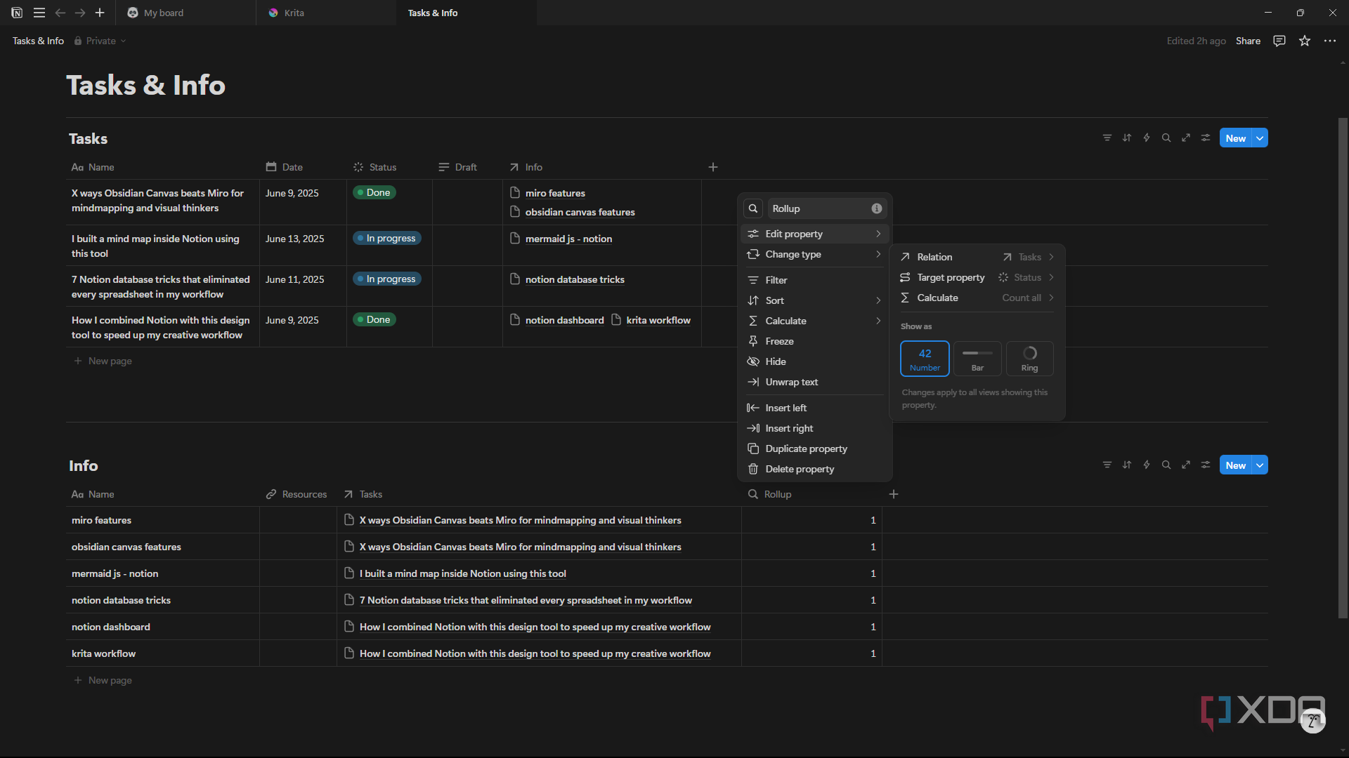 Notion rollup options